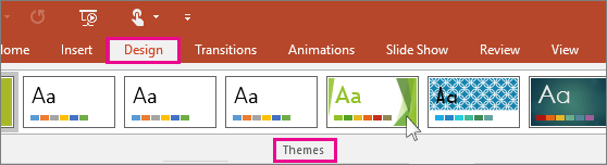 shows PowerPoint design themes