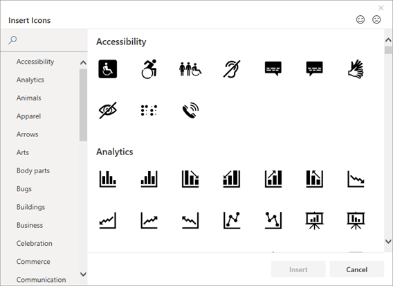 You can choose an icon to insert from the Icon library in Office