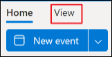 View is selected in the ribbon calendar view. 