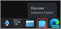 Finding the Discover Software Center icon on the Steam Desktop taskbar.