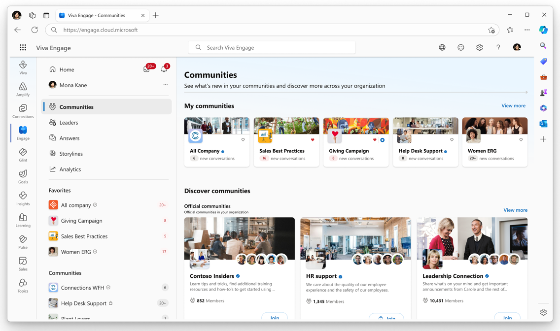 Screenshot shows community landing page with official communities.