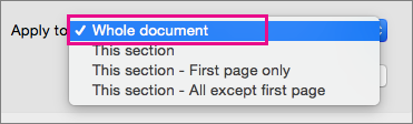 Apply to menu with Whole document highlighted.