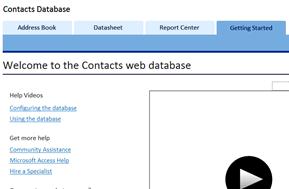 getting started screen for contacts database template