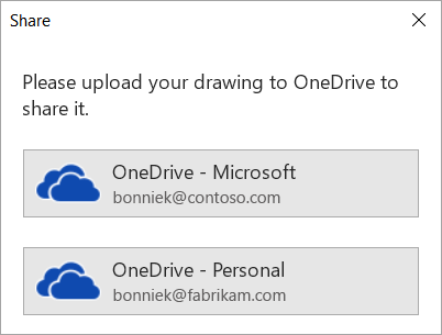 If you haven't saved your drawing to OneDrive or SharePoint, Visio prompts you to do so.