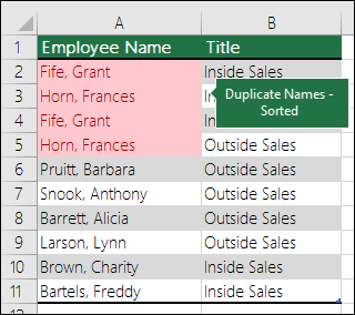 Conditional formatting with Duplicates values sorted to the top of a list