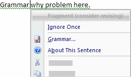 Right-clicking a grammar error