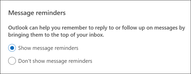 New Outlook Message reminders