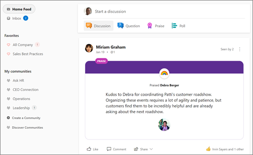 Discover new conversations in your Yammer Home Feed