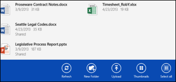The OneDrive for Business action bar