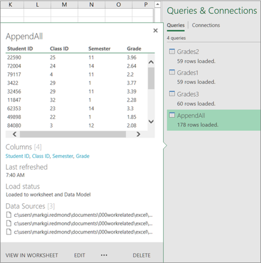 Manage workbook queries