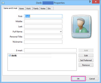 Choose OK for each contact you want to import to the csv file.