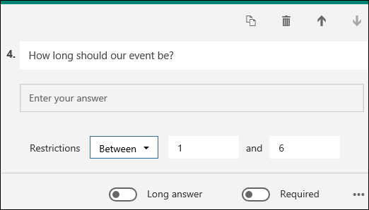 Text question displayed with number restriction between 1 and 6