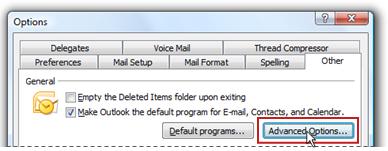 Advanced Options in Options dialog box