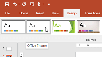 Screenshot of the Office Theme on the Design tab