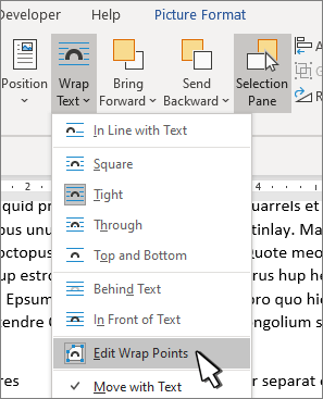 Edit Wrap Points menu item