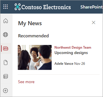 Screenshot showing the My News section on a SharePoint site page.