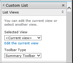 List view edit properties, list views section