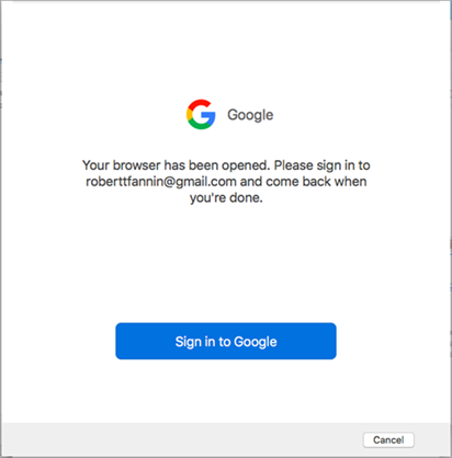 Sign in prompt for a google account