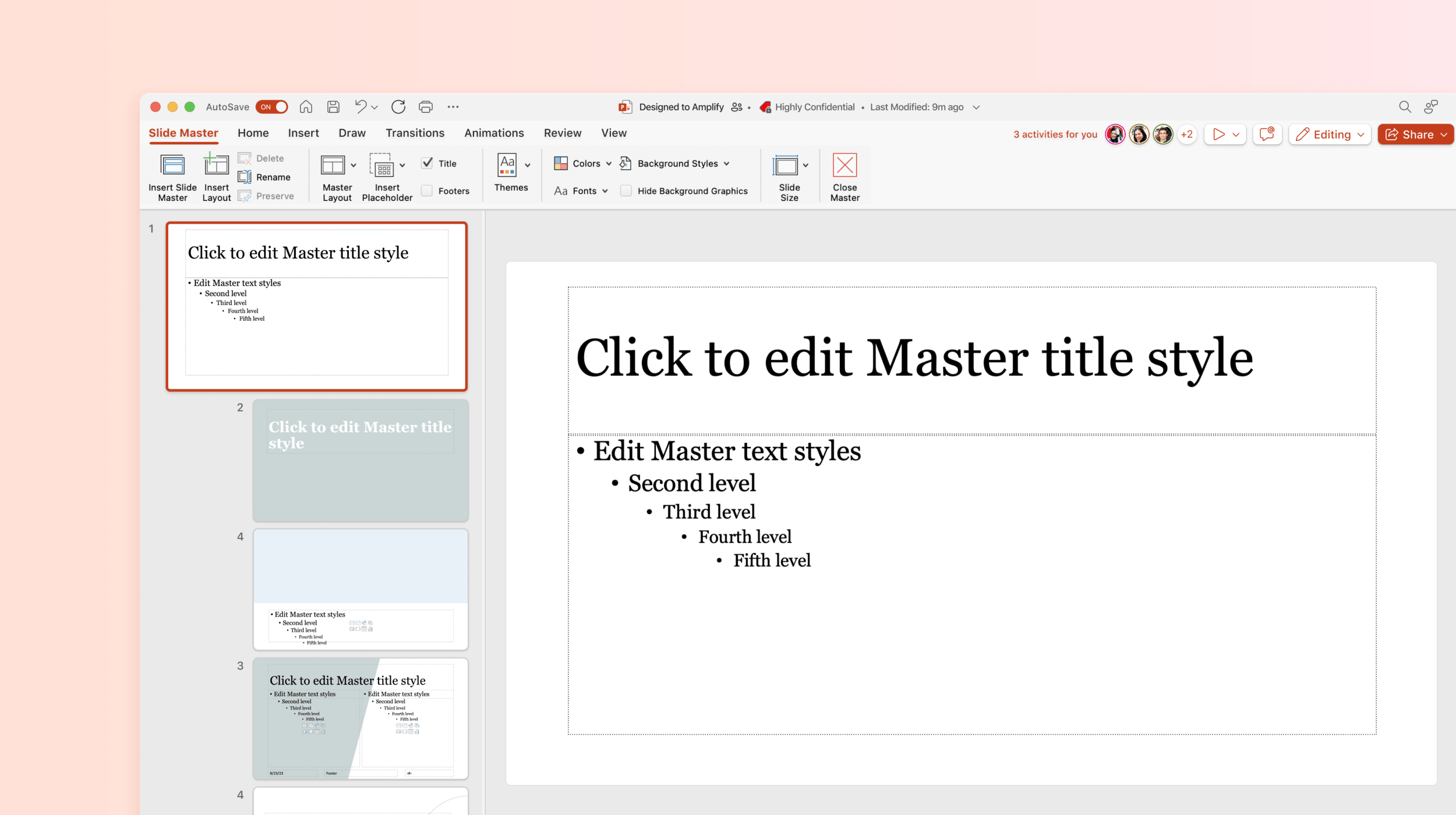 Screenshot shows a Silde Master in PowerPoint template.