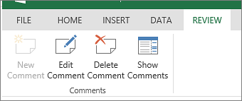 optons on he ribbon for working with comments