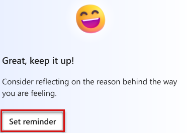 Screenshot that shows a reflection feedback card with a Set reminder button highlighted