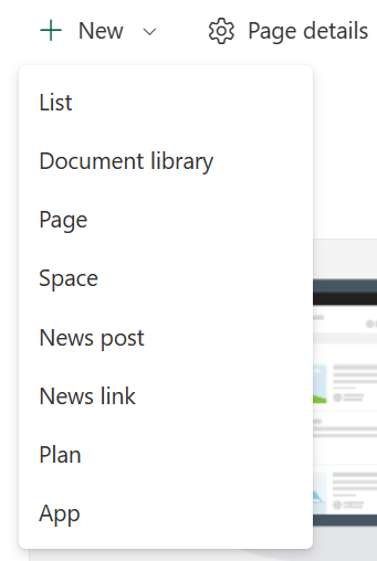 Screenshot of create new list or library