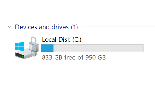 File Explorer image of available space on the C drive.