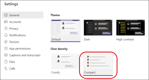 select compact mode for chats