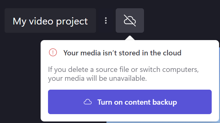 Image of Clipchamp content backup disabled