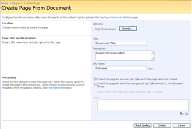 Create Page From Document page in Office SharePoint Server 2007
