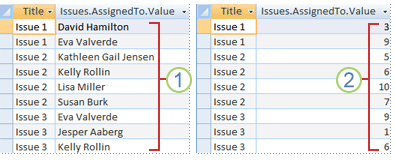 A datasheet with display values versus a datasheet with bound values