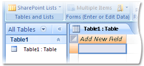 A new, blank table in a new database