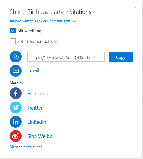 OneDrive Share All Options