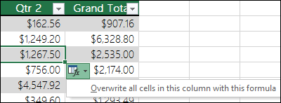 Option to overwrite existing formulas in a calculated column when one formula is different from the rest