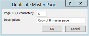 A screenshot shows the Duplicate Master Page dialog box.