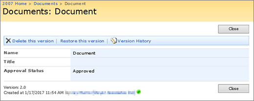 View a version dialog