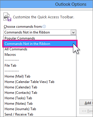 Select Commands not in the Ribbon