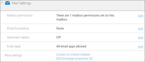 Screenshot: Convert user mailbox to shared mailbox