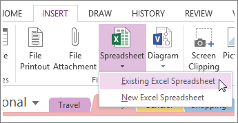 Add an Excel spreadsheet to a page - OneNote