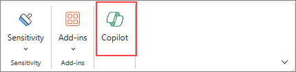 Screenshot of how to access the Copilot button in the ribbon in Excel.