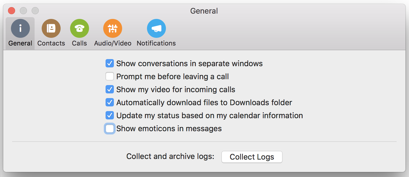 Show emoticons in messages check box on General page of Preferences
