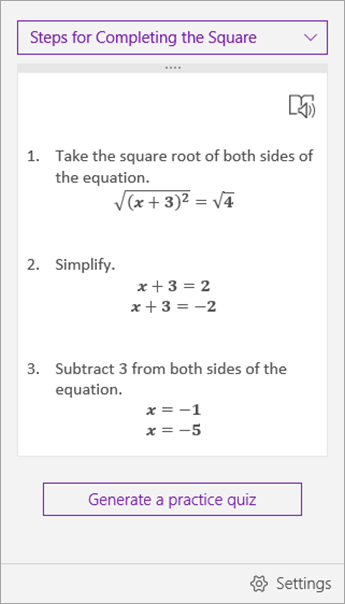 Solution steps in the Math Assistant task pane