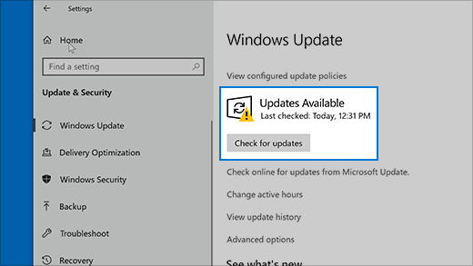 Check for updates in Windows 10