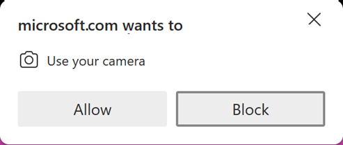 The web browser asks for permission to use your device's camera.