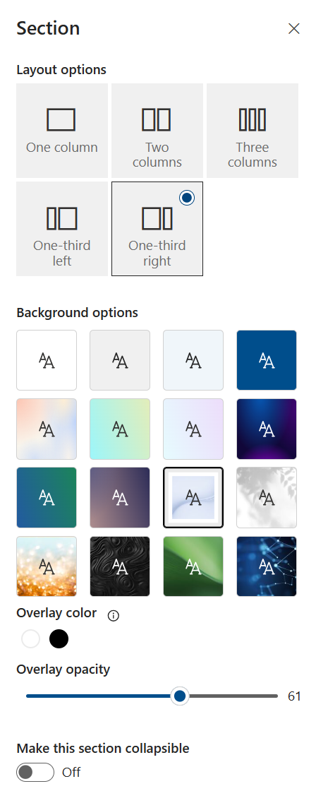 section background options