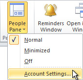 People Pane Account Settings command on the ribbon