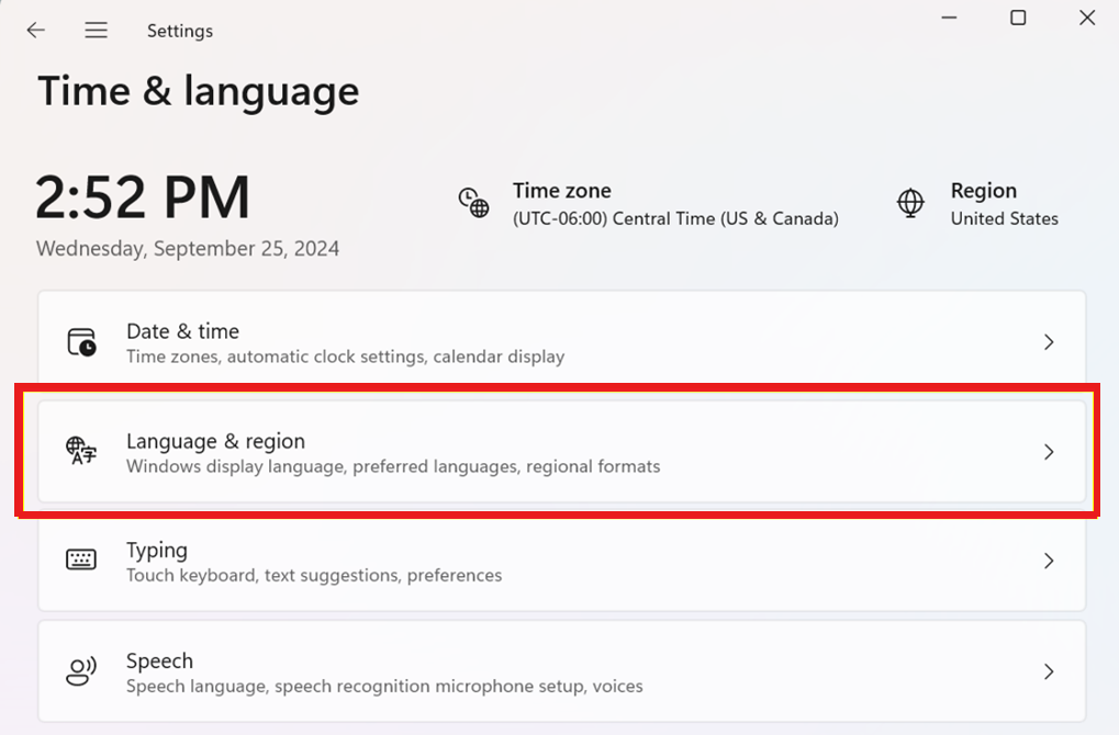 Click "Language & region".