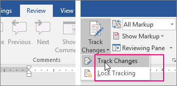 When you click the Track Changes button, the available options are highlighted