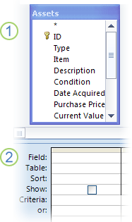 A table in the query designer