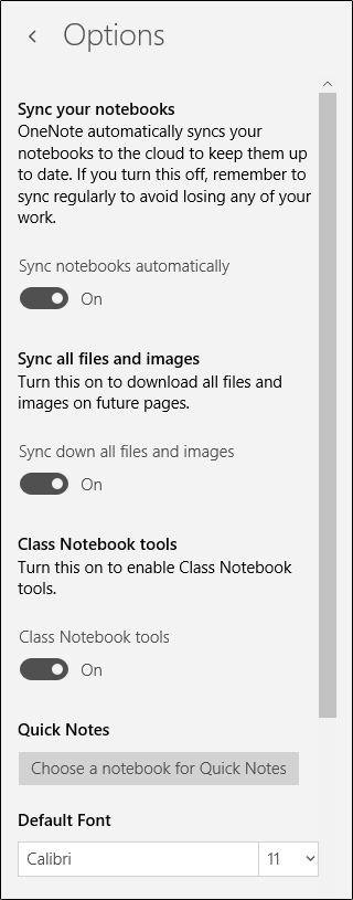 Options for Class Notebook tools